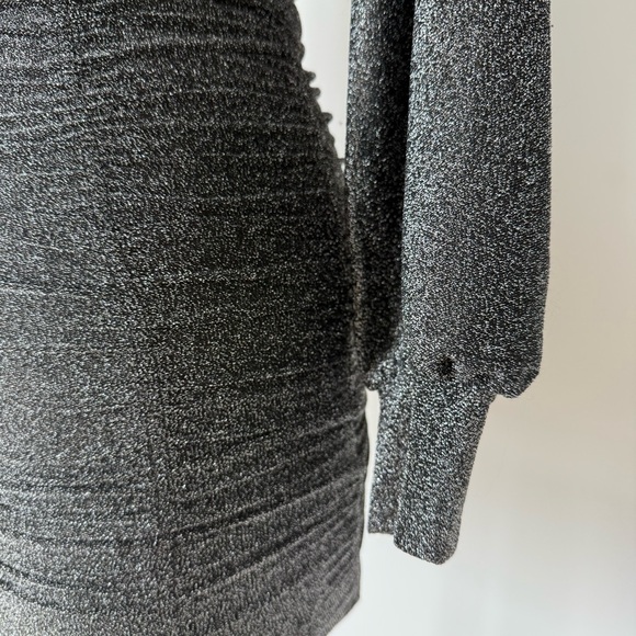 Shimmery Black Metallic Ruched Mini Dress - Picture 6 of 16